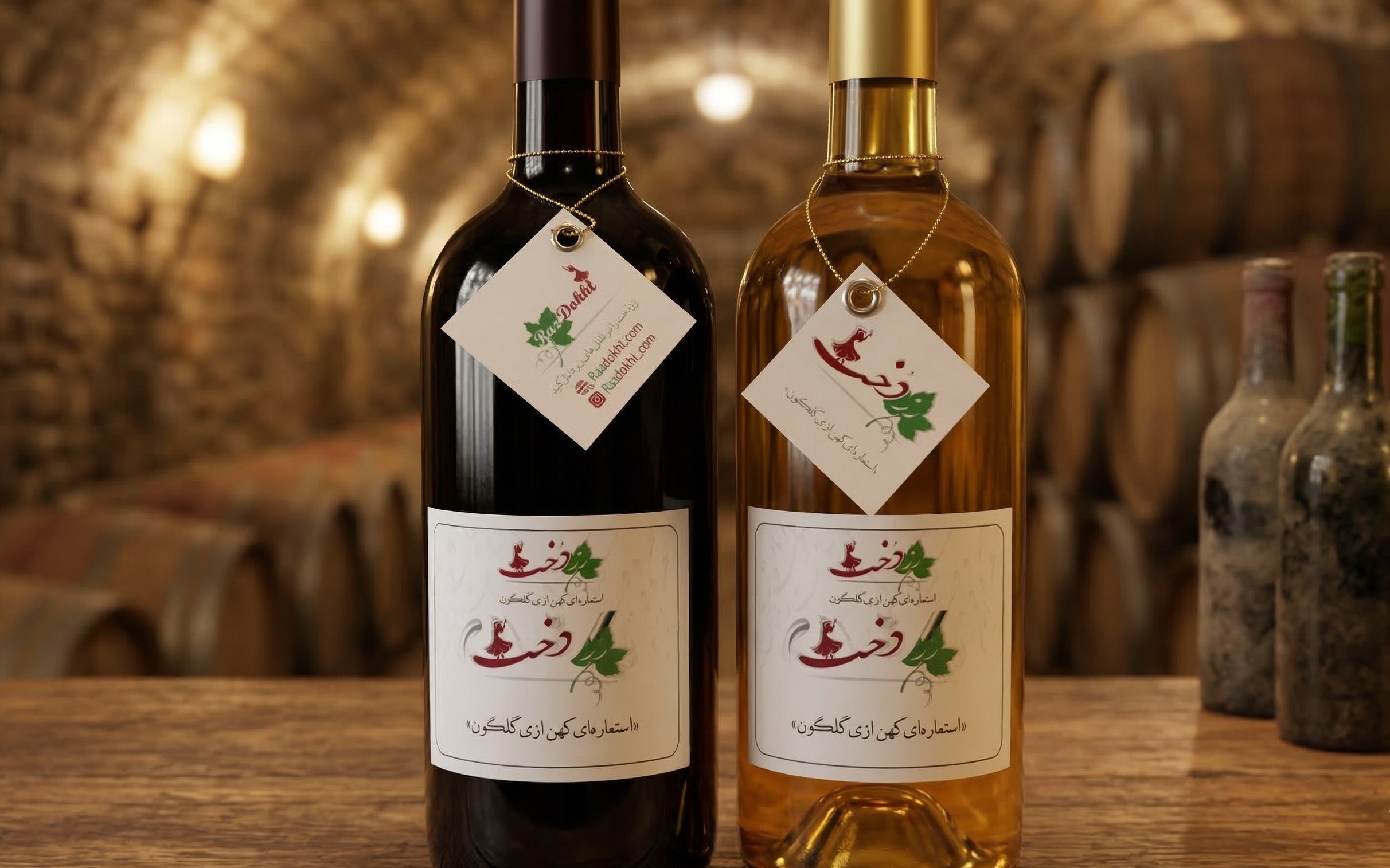 Razdokht wine bottles close-up