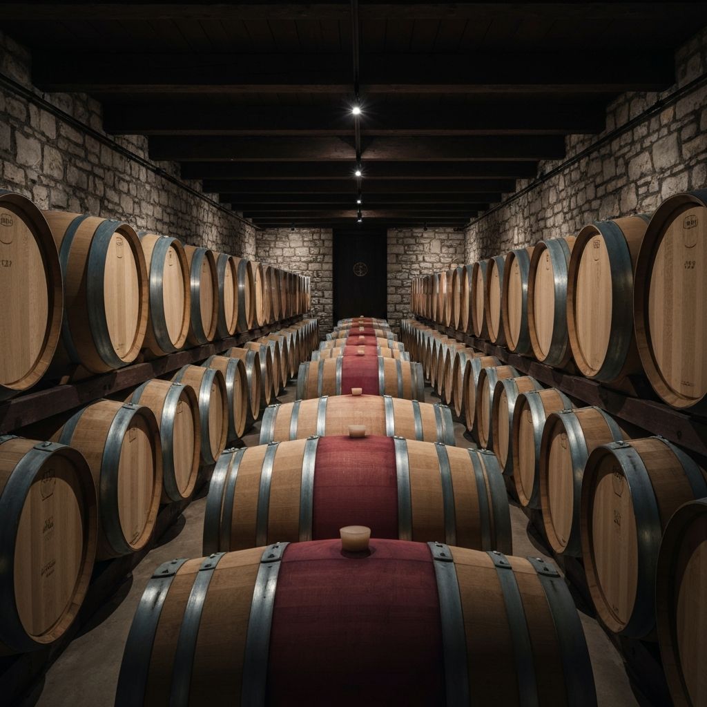 Wine cellar with oak barrels